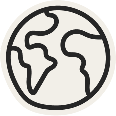 Icône planète représentant l’engagement durable d’Anvor, seconde vie à des produits neufs, achat responsable, mode écoresponsable à prix accessible.